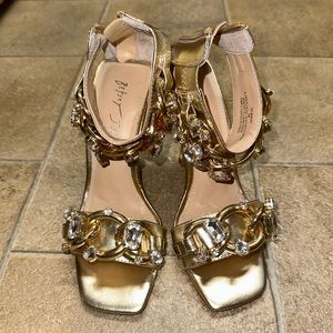 Gold chain rhinestone sandal heels with ankle strap